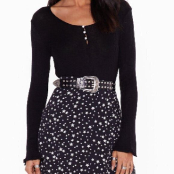 New With Tag- Nasty Gal- ARE YOU GONNA BE OUR PEARL RIBBED JUMPER TOP - Picture 1 of 11